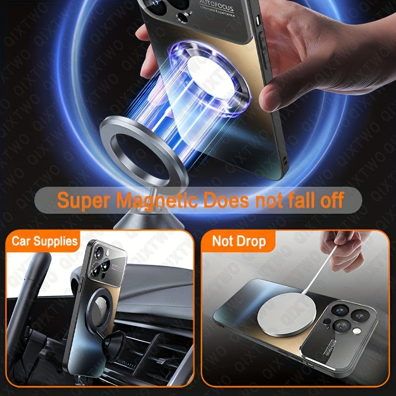 Camera Protection Magnetic Wireless Charging Phone Case For iPhone 11 12 13 14 15 Pro Max Plus Shockproof Silicone Matt Back Cover, Hollow Logo Back Cover