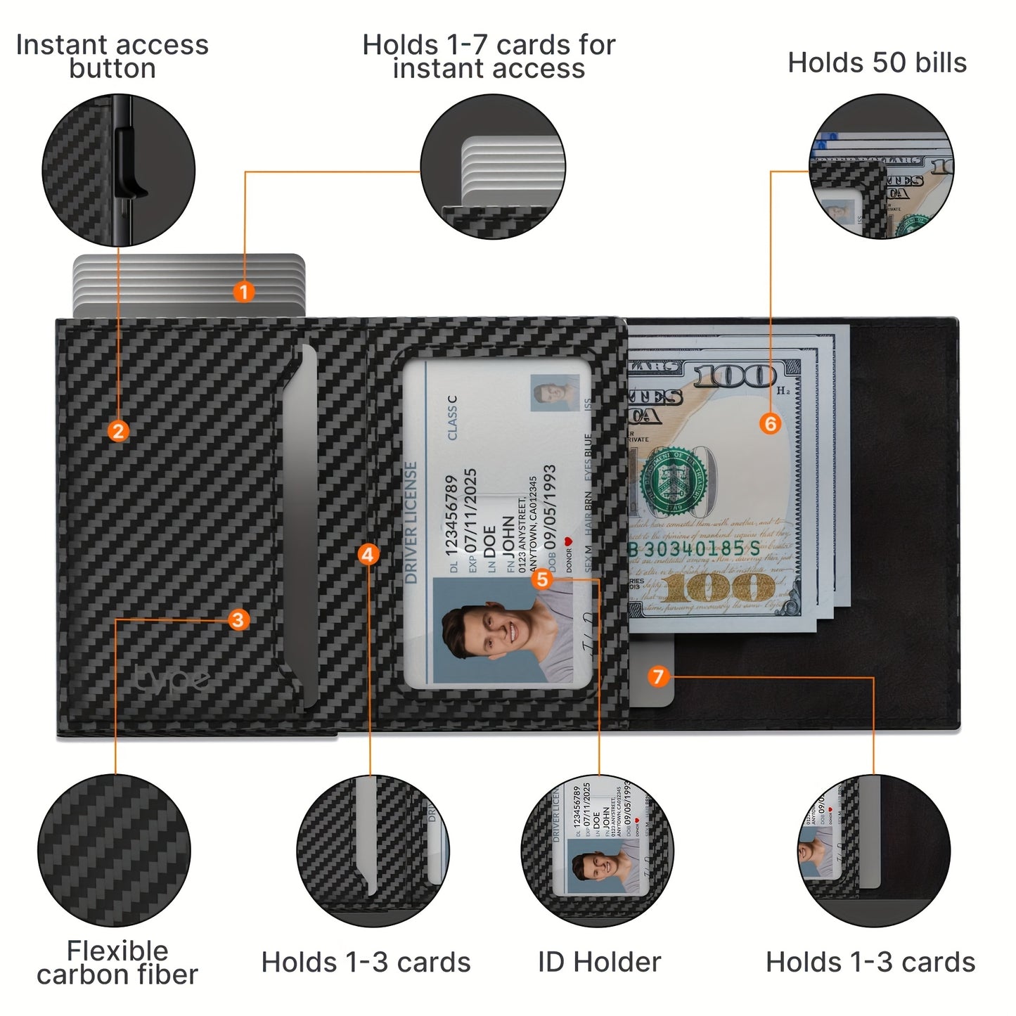 1pc Men's Slim Minimalist Wallet, RFID Blocking Aluminum Pop-Up Card Holder with ID Window, Simple Style Two-Layer Cowhide Leather, Rfid Protection | Carbon Fiber Texture | Compact Wallet, Small Wallet