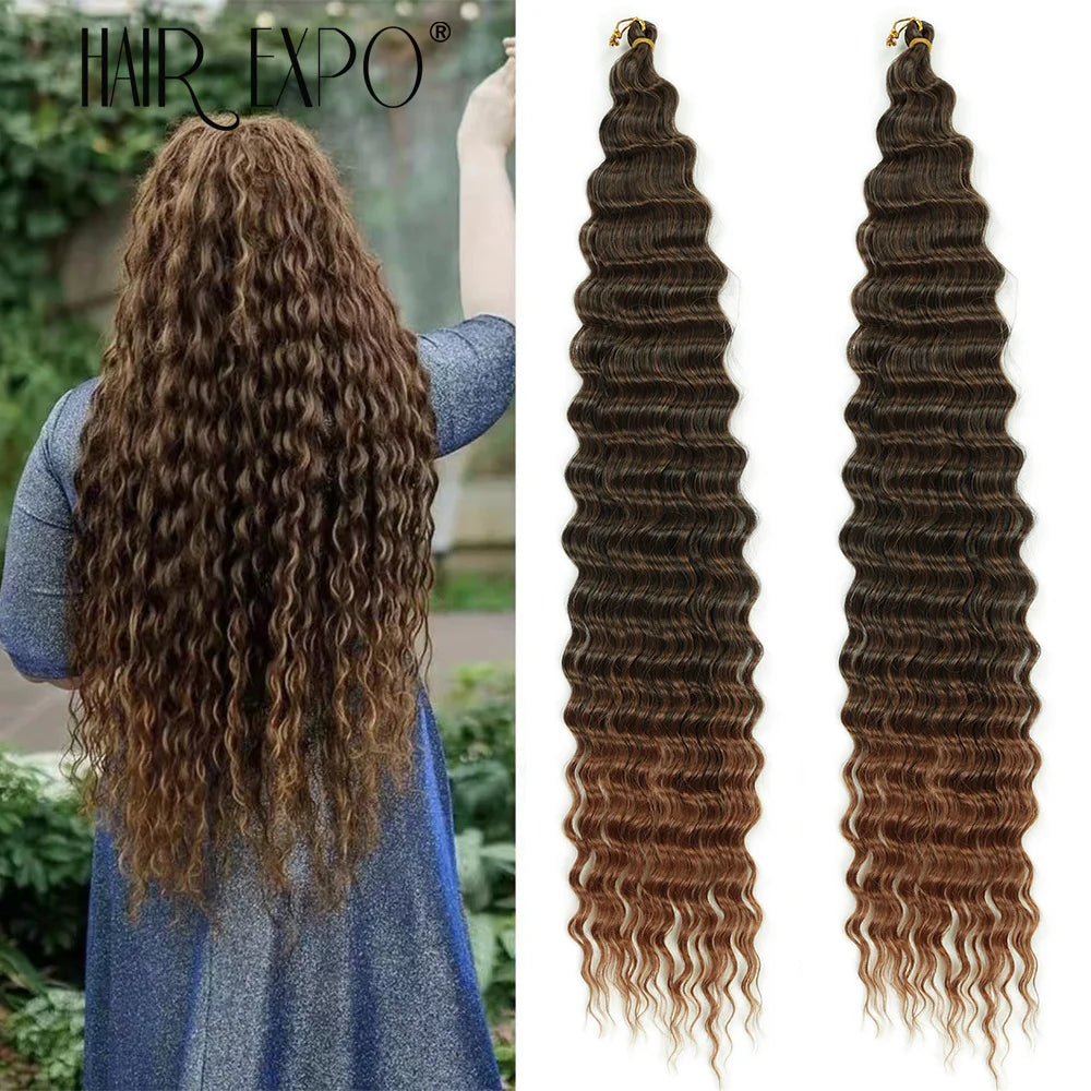 30Inch Freetress Deep Twist Crochet Hair Synthetic Curly Hair Crochet Braids Ocean Wave Braiding Hair Extension Ombre Afro Curls