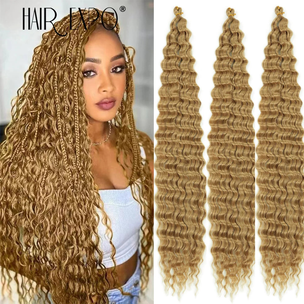 30Inch Freetress Deep Twist Crochet Hair Synthetic Curly Hair Crochet Braids Ocean Wave Braiding Hair Extension Ombre Afro Curls