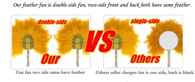 Big Size Design African Blue Feather Fan Ladies Wedding Feather Fan For Bride Double Side Feather Nigerian Stones Dance Handfan