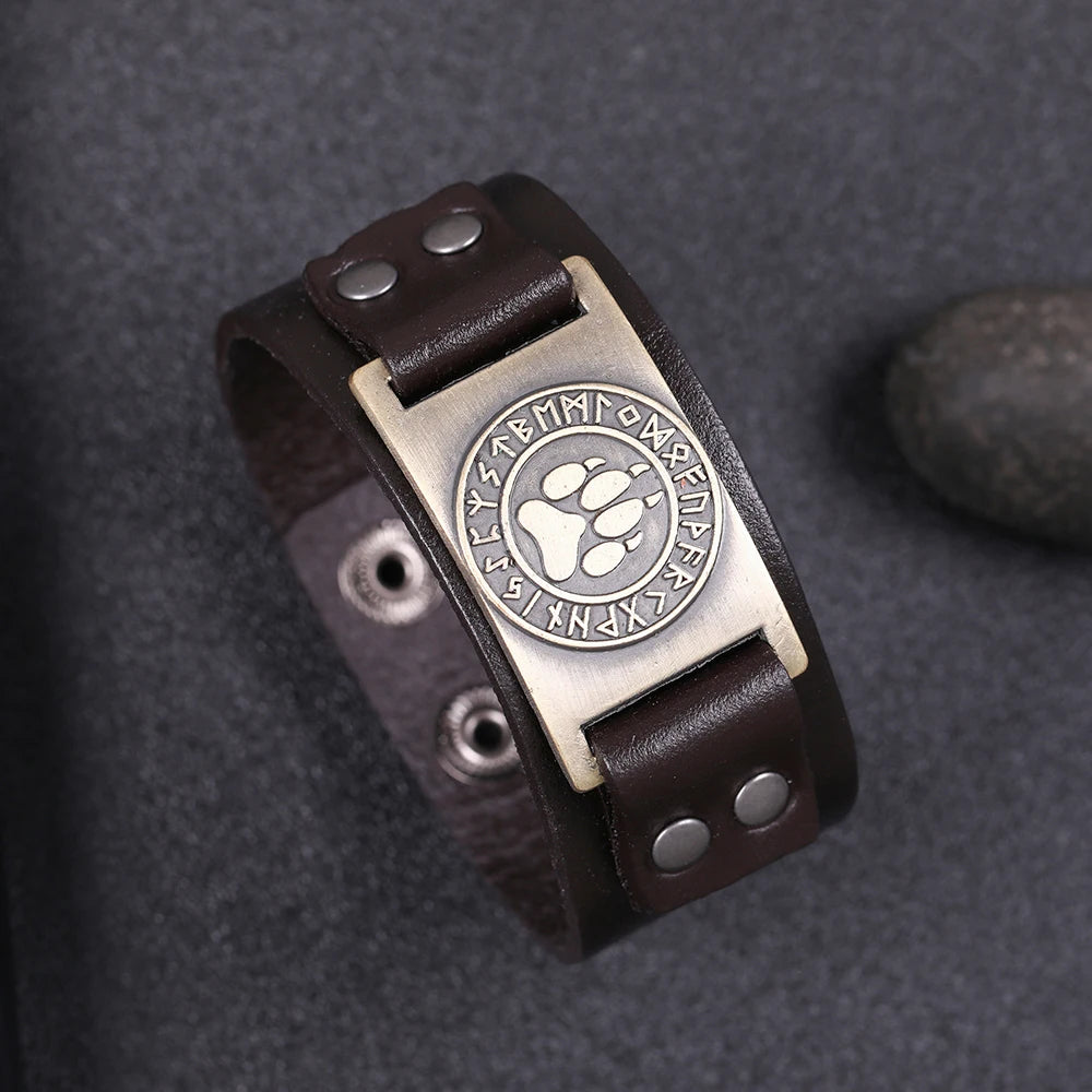 Skyrim Wolf Claws Braided Genuine Leather wide Bracelets for men Nordic Runes Wristbands Odin Symbol Bangles Gift