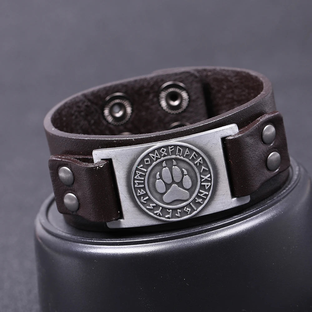 Skyrim Wolf Claws Braided Genuine Leather wide Bracelets for men Nordic Runes Wristbands Odin Symbol Bangles Gift