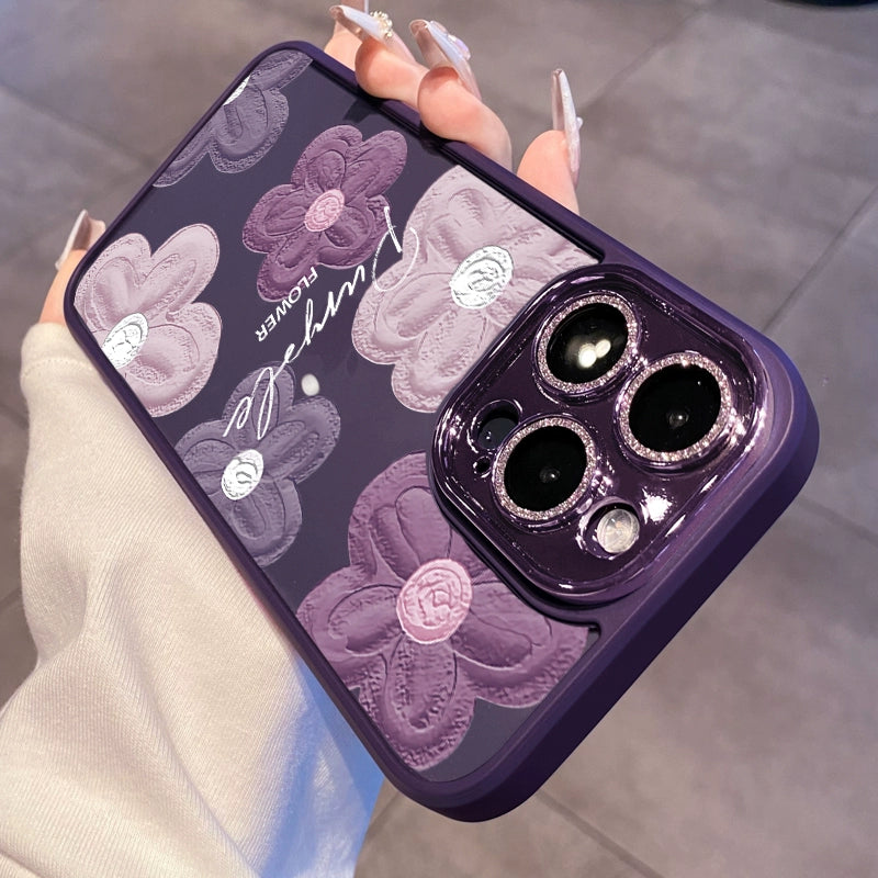 Comes with Lens Protector Purple for Apple 16pro Phone Case New Arrival Iphone15 Female Glitter 13 Transparent Silicone 14promax Fancy 12 All-Inclusive Drop-Resistant 11 Internet Celebrity Oil Painting Flowers