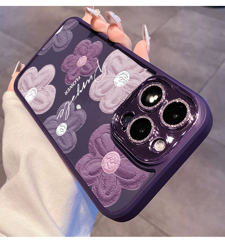 Comes with Lens Protector Purple for Apple 16pro Phone Case New Arrival Iphone15 Female Glitter 13 Transparent Silicone 14promax Fancy 12 All-Inclusive Drop-Resistant 11 Internet Celebrity Oil Painting Flowers