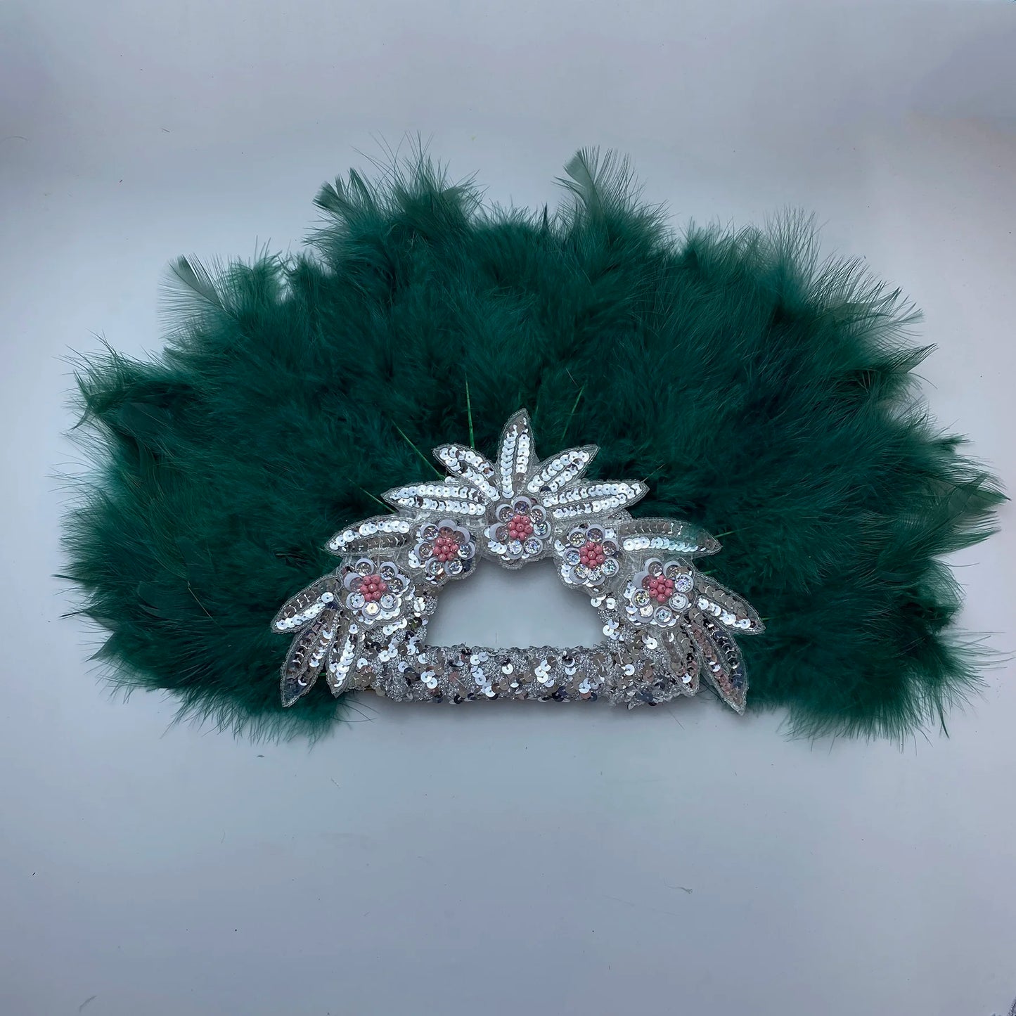 African White Feather Handfan with Stones, Wedding Feather Fan for Bride, Big Size, High Quality
