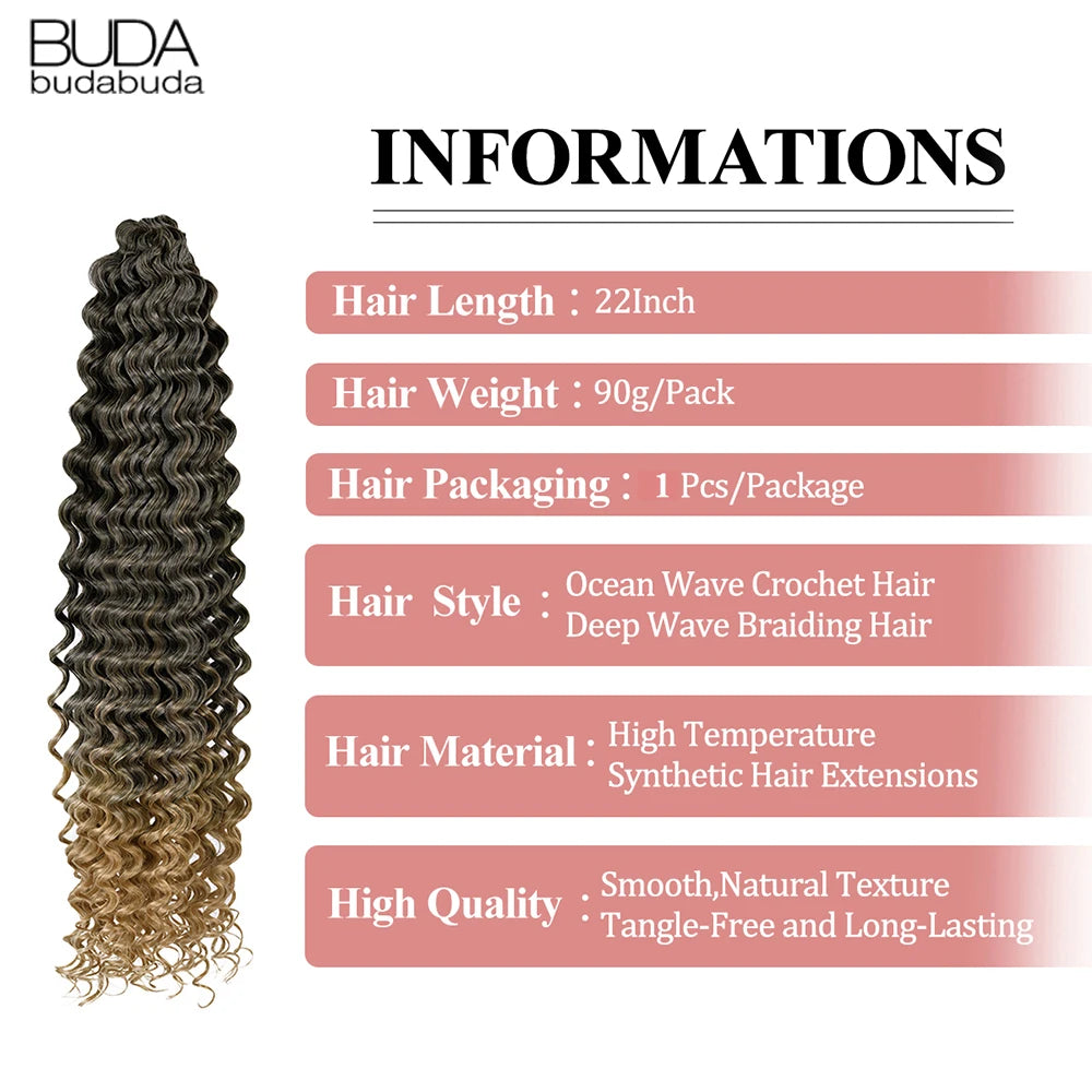 22Inch Deep Wavy Twist Crochet Braiding Hair Extensions Synthetic Braid Afro Curls Water Wave Twist Crochet Braid Hair For Women