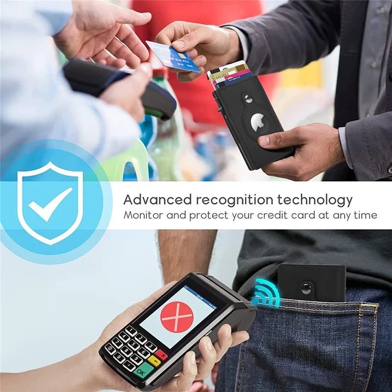 Smart Wallet for Airtag Apple Crazy Horse Genuine Leather Cash Credit Card Men Wallet Slim Design Airtags Holder