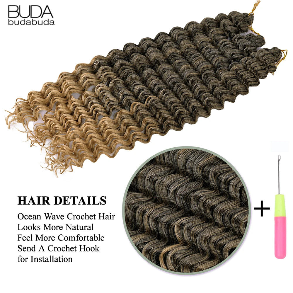 22Inch Deep Wavy Twist Crochet Braiding Hair Extensions Synthetic Braid Afro Curls Water Wave Twist Crochet Braid Hair For Women