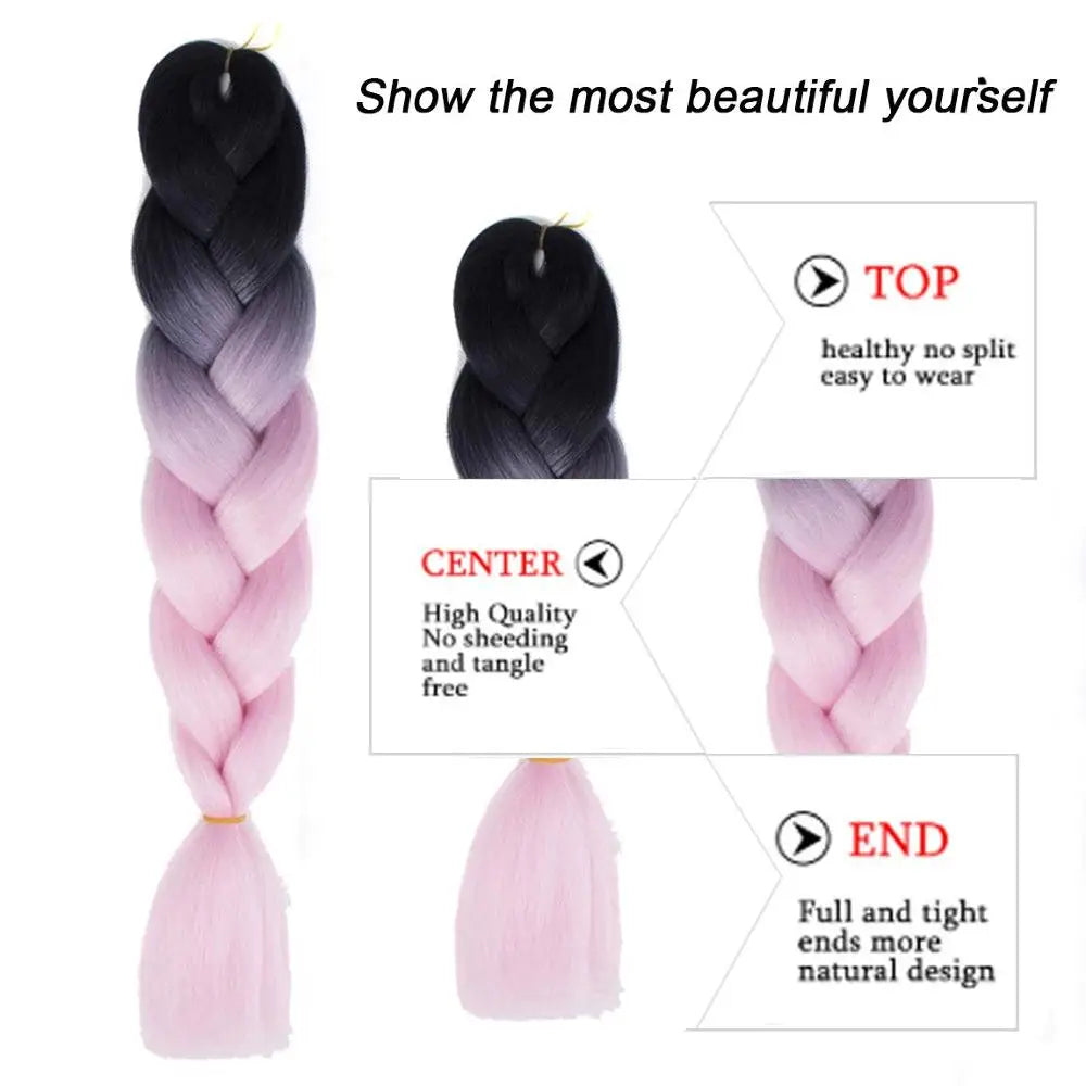 5pcs Synthetic Braiding Hair 24 Inch Jumbo Braid Ombre Jumbo Hair Extension for Women DIY Hair Braids Purple Pink Yellow Red
