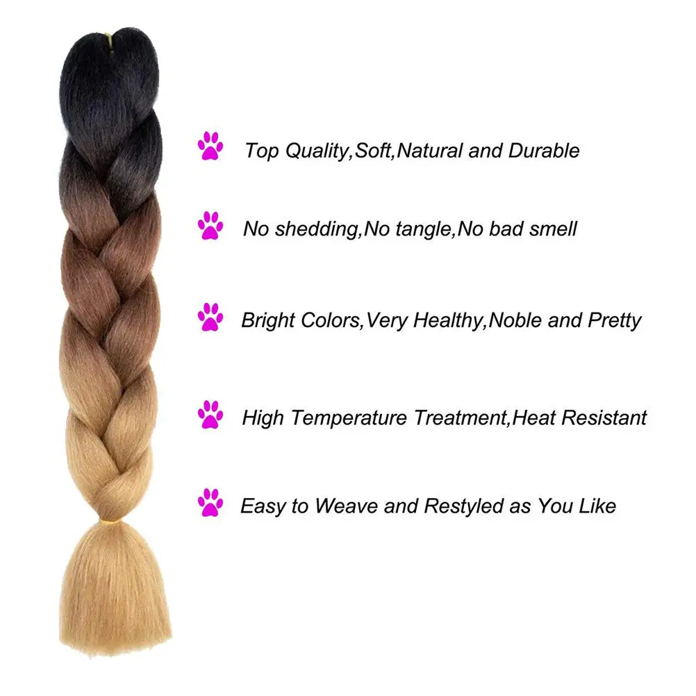 5pcs Synthetic Braiding Hair 24 Inch Jumbo Braid Ombre Jumbo Hair Extension for Women DIY Hair Braids Purple Pink Yellow Red