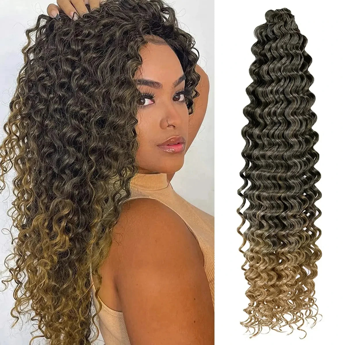 22Inch Deep Wavy Twist Crochet Braiding Hair Extensions Synthetic Braid Afro Curls Water Wave Twist Crochet Braid Hair For Women
