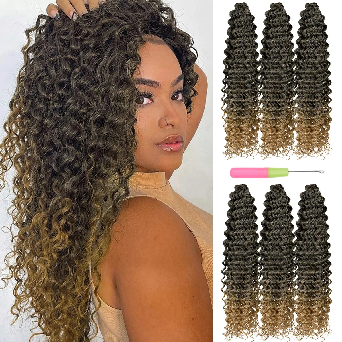 22Inch Deep Wavy Twist Crochet Braiding Hair Extensions Synthetic Braid Afro Curls Water Wave Twist Crochet Braid Hair For Women
