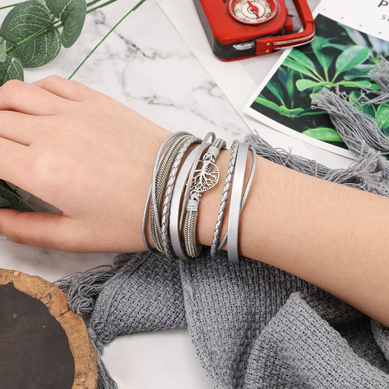 WYBU Tree Of Life Leather Bracelet For Women Multi Layer Winding Creative Freshwater Pearl Women's Bracelet With Free Shipping