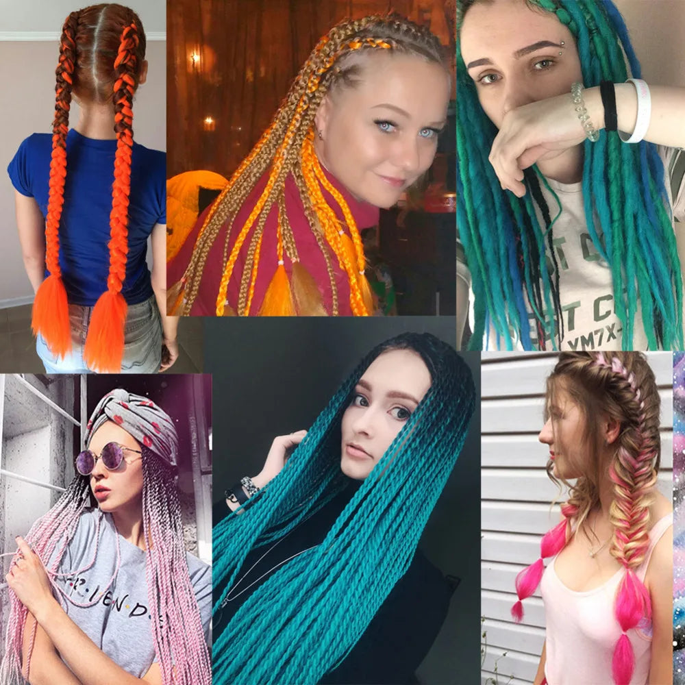 5pcs Synthetic Braiding Hair 24 Inch Jumbo Braid Ombre Jumbo Hair Extension for Women DIY Hair Braids Purple Pink Yellow Red