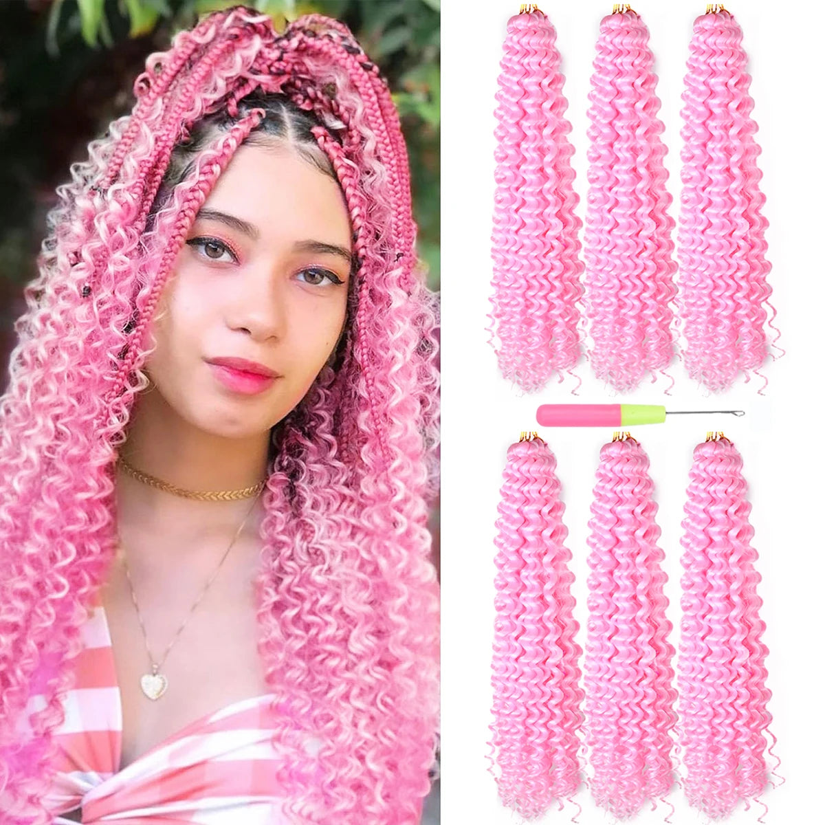 22Inch Deep Wavy Twist Crochet Braiding Hair Extensions Synthetic Braid Afro Curls Water Wave Twist Crochet Braid Hair For Women