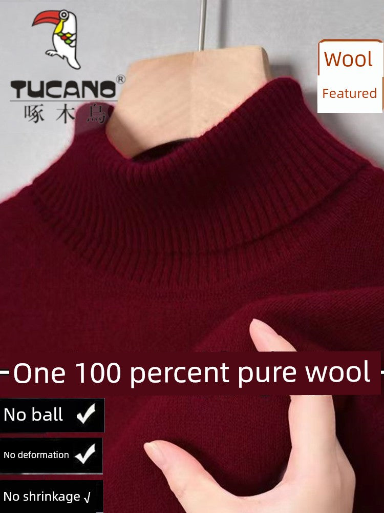 Woodpecker Genuine Goods Men High Lapel Pullover Sheep Fur Sweater