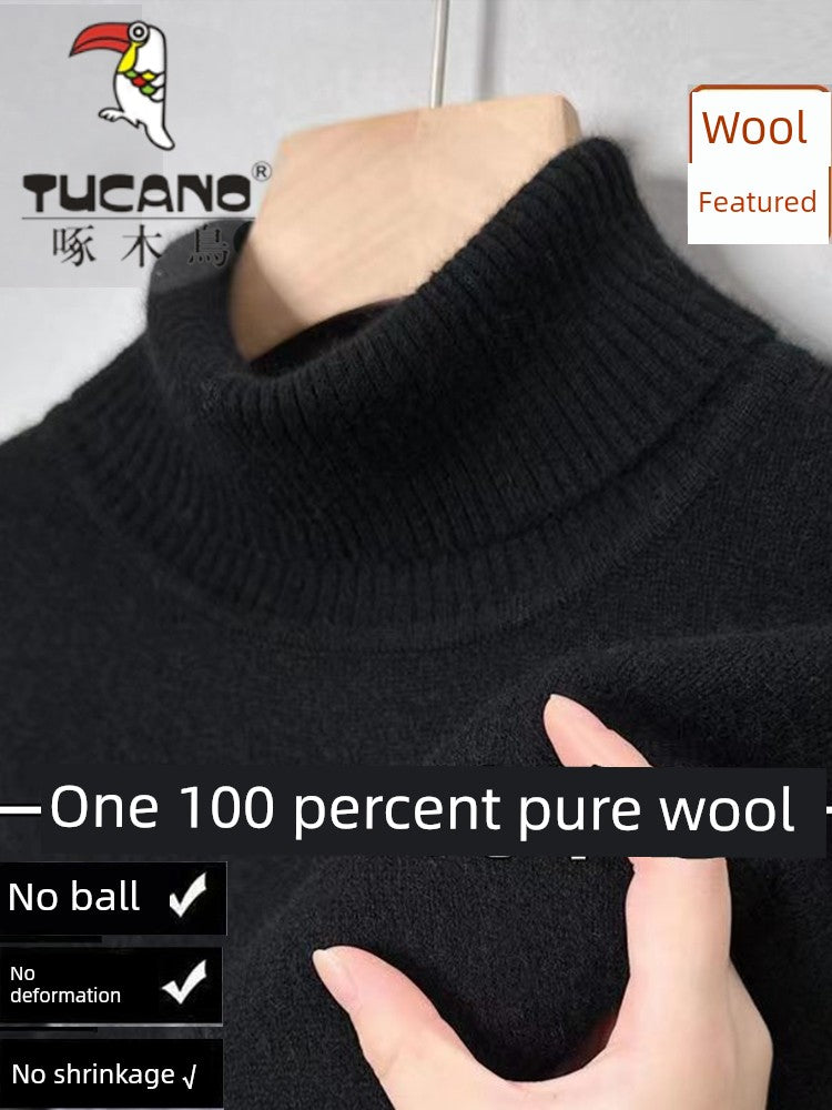 Woodpecker Genuine Goods Men High Lapel Pullover Sheep Fur Sweater