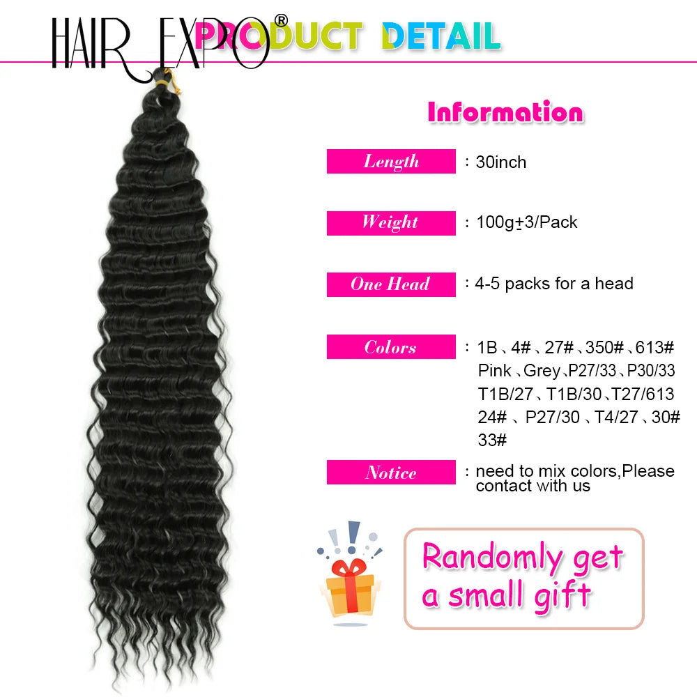30Inch Freetress Deep Twist Crochet Hair Synthetic Curly Hair Crochet Braids Ocean Wave Braiding Hair Extension Ombre Afro Curls