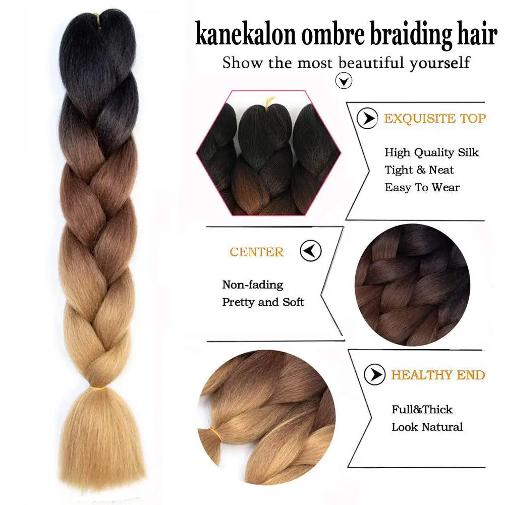 5pcs Synthetic Braiding Hair 24 Inch Jumbo Braid Ombre Jumbo Hair Extension for Women DIY Hair Braids Purple Pink Yellow Red