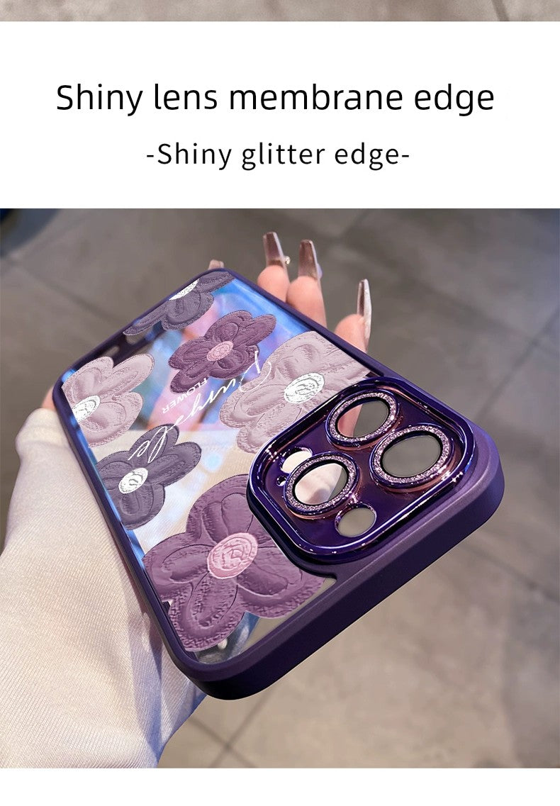 Comes with Lens Protector Purple for Apple 16pro Phone Case New Arrival Iphone15 Female Glitter 13 Transparent Silicone 14promax Fancy 12 All-Inclusive Drop-Resistant 11 Internet Celebrity Oil Painting Flowers