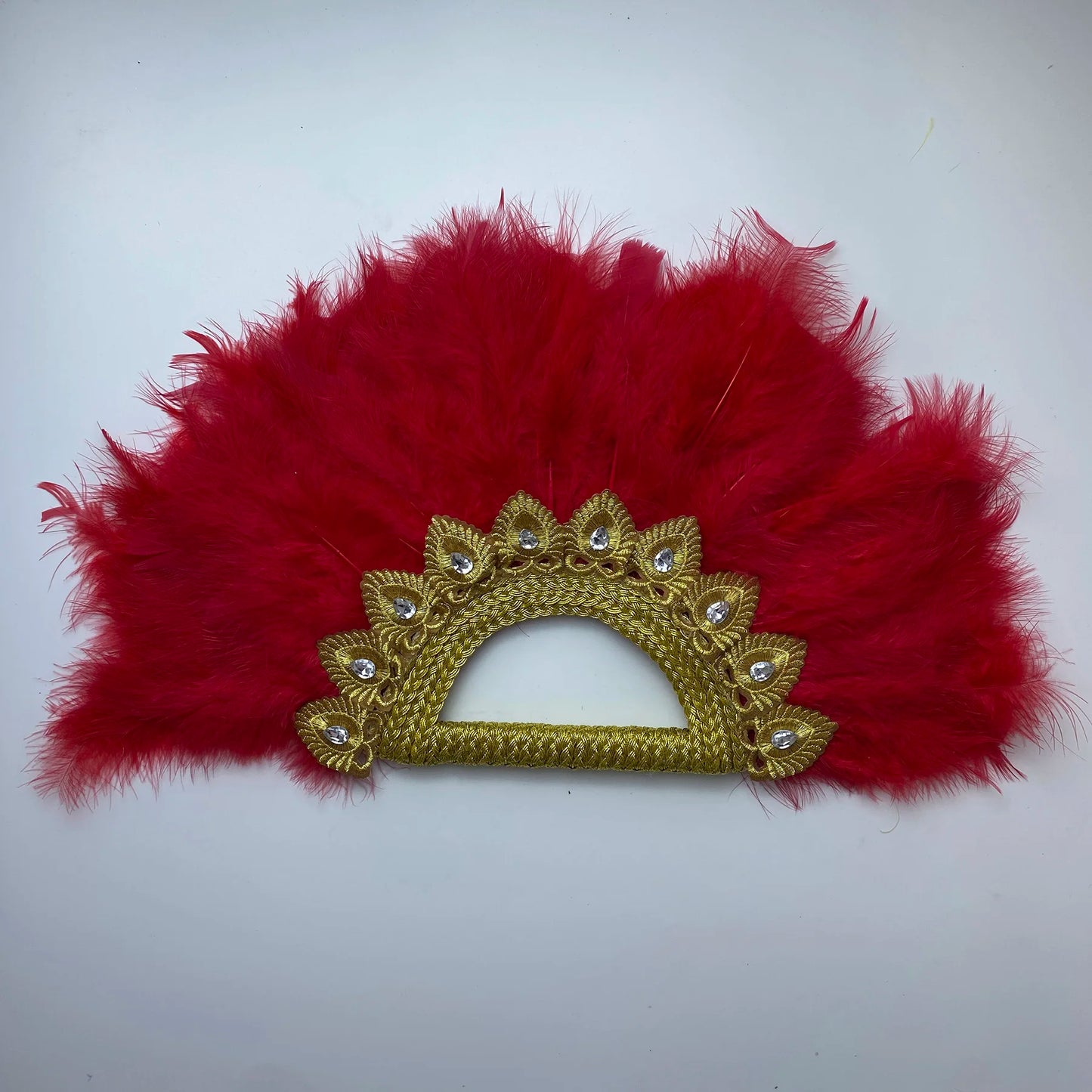 Big Size Design African Blue Feather Fan Ladies Wedding Feather Fan For Bride Double Side Feather Nigerian Stones Dance Handfan