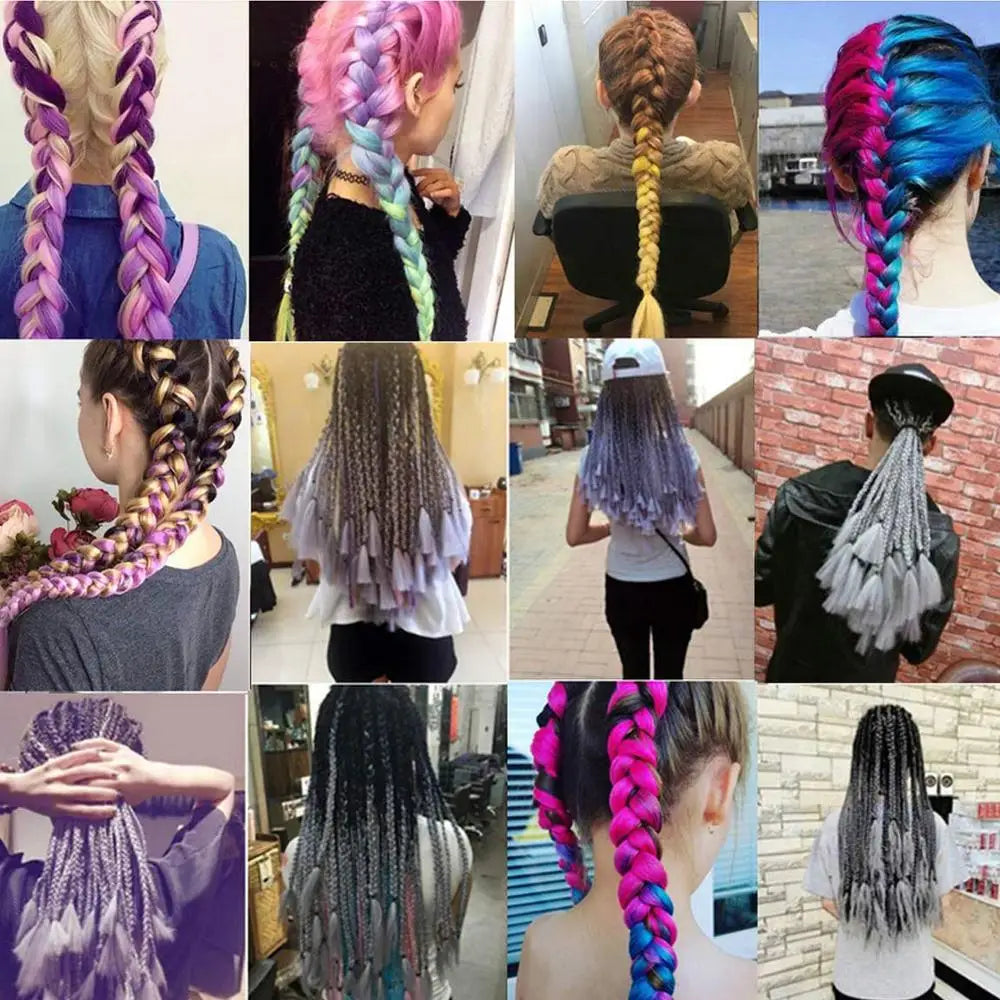 5pcs Synthetic Braiding Hair 24 Inch Jumbo Braid Ombre Jumbo Hair Extension for Women DIY Hair Braids Purple Pink Yellow Red