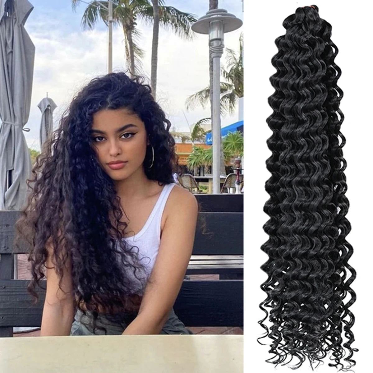 22Inch Deep Wavy Twist Crochet Braiding Hair Extensions Synthetic Braid Afro Curls Water Wave Twist Crochet Braid Hair For Women