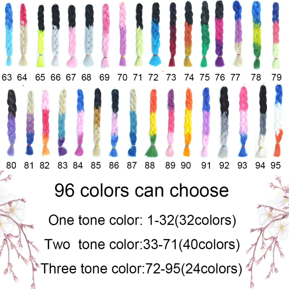 5pcs Synthetic Braiding Hair 24 Inch Jumbo Braid Ombre Jumbo Hair Extension for Women DIY Hair Braids Purple Pink Yellow Red