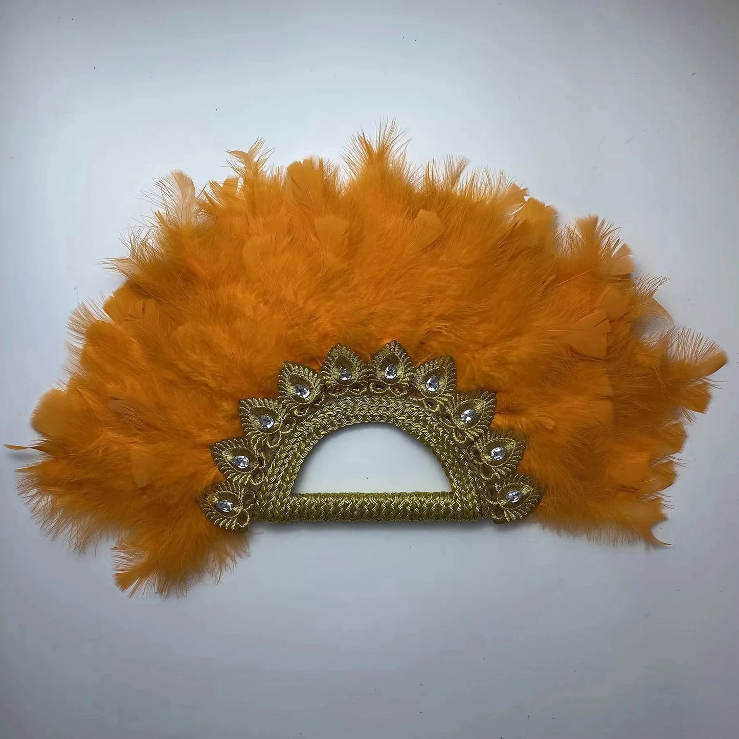 Big Size Design African Blue Feather Fan Ladies Wedding Feather Fan For Bride Double Side Feather Nigerian Stones Dance Handfan