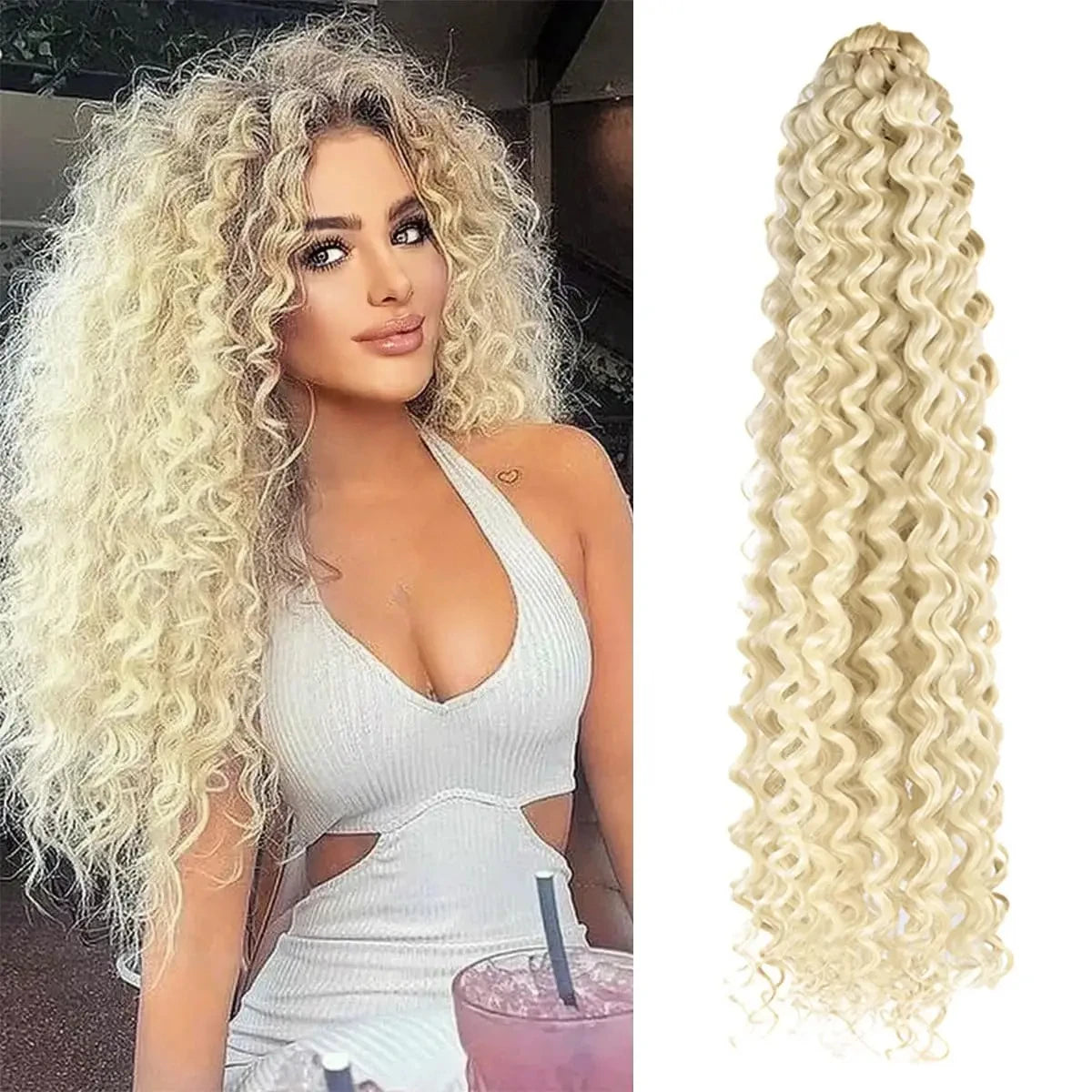 22Inch Deep Wavy Twist Crochet Braiding Hair Extensions Synthetic Braid Afro Curls Water Wave Twist Crochet Braid Hair For Women