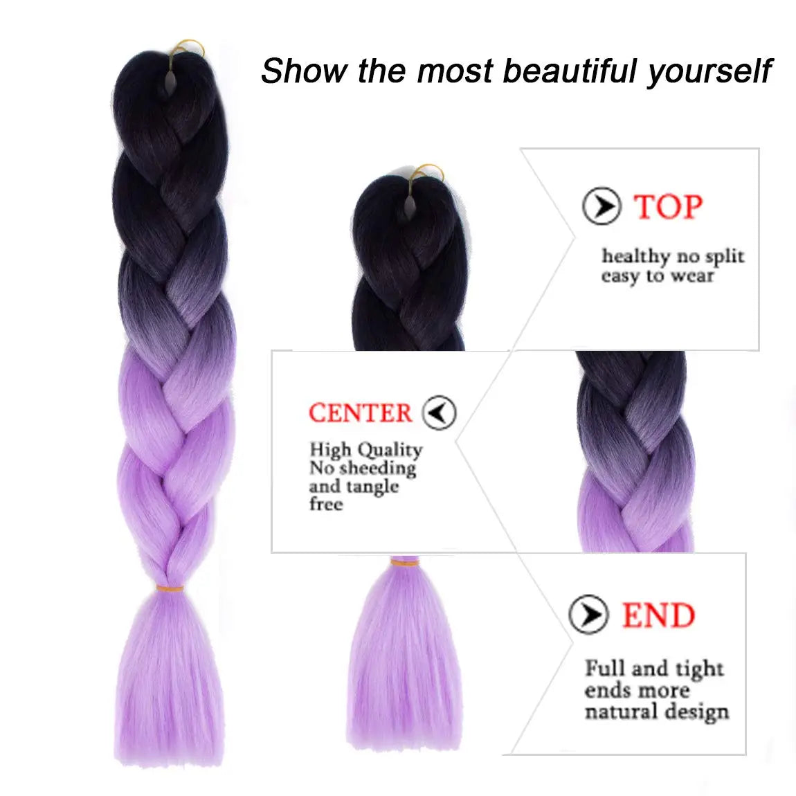 5pcs Synthetic Braiding Hair 24 Inch Jumbo Braid Ombre Jumbo Hair Extension for Women DIY Hair Braids Purple Pink Yellow Red