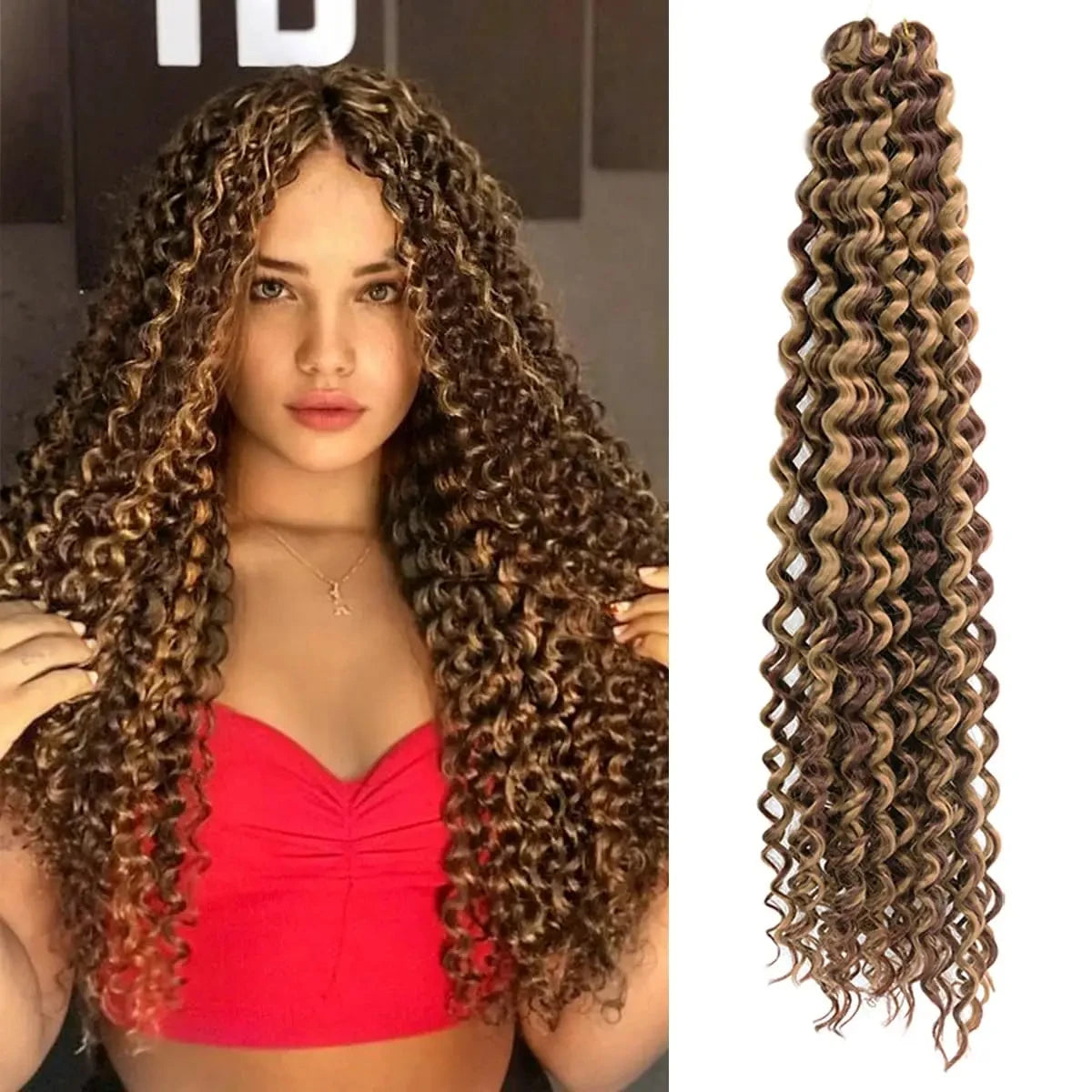 22Inch Deep Wavy Twist Crochet Braiding Hair Extensions Synthetic Braid Afro Curls Water Wave Twist Crochet Braid Hair For Women