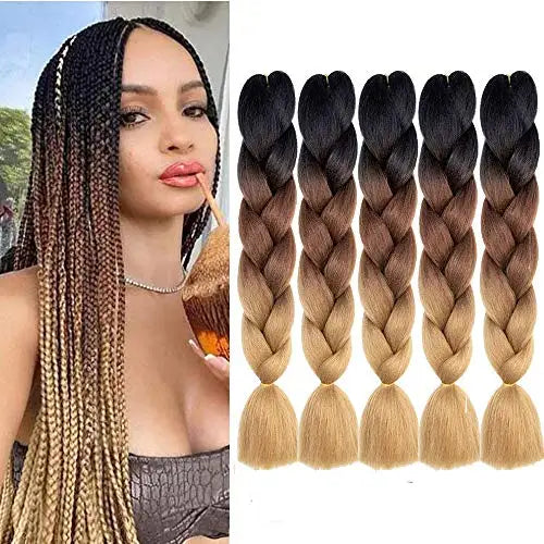 5pcs Synthetic Braiding Hair 24 Inch Jumbo Braid Ombre Jumbo Hair Extension for Women DIY Hair Braids Purple Pink Yellow Red
