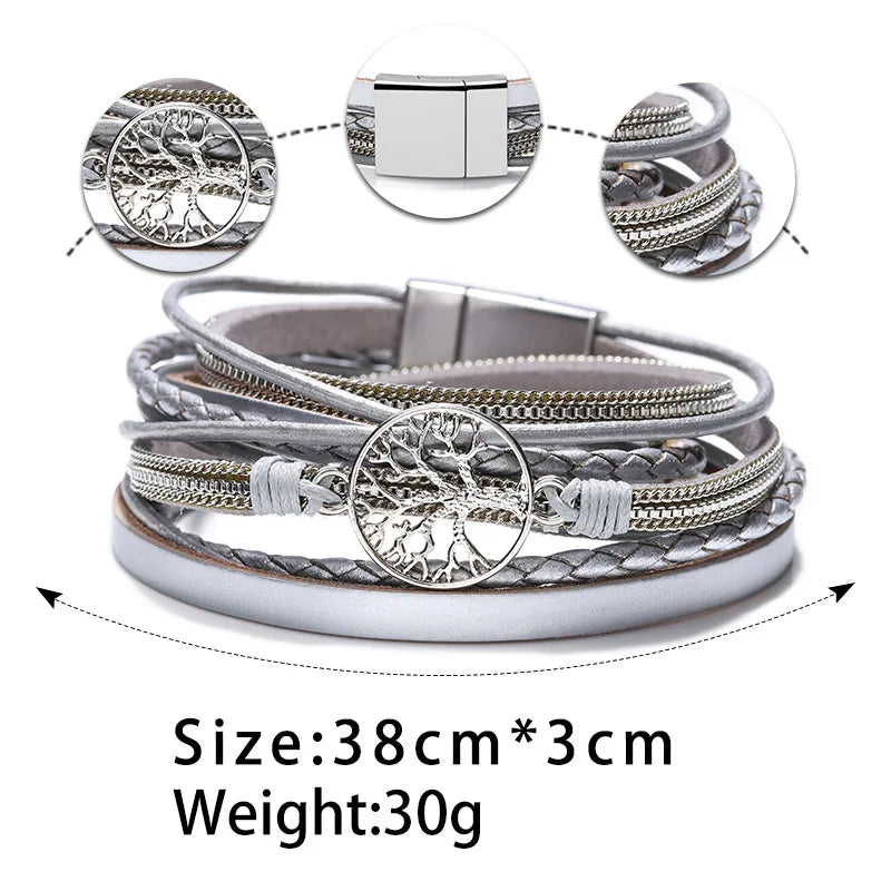 WYBU Tree Of Life Leather Bracelet For Women Multi Layer Winding Creative Freshwater Pearl Women's Bracelet With Free Shipping