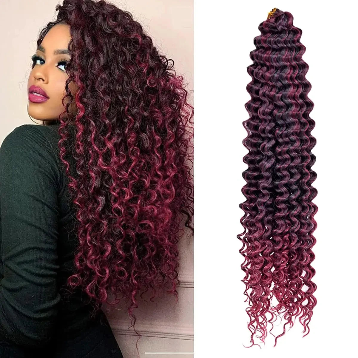 22Inch Deep Wavy Twist Crochet Braiding Hair Extensions Synthetic Braid Afro Curls Water Wave Twist Crochet Braid Hair For Women