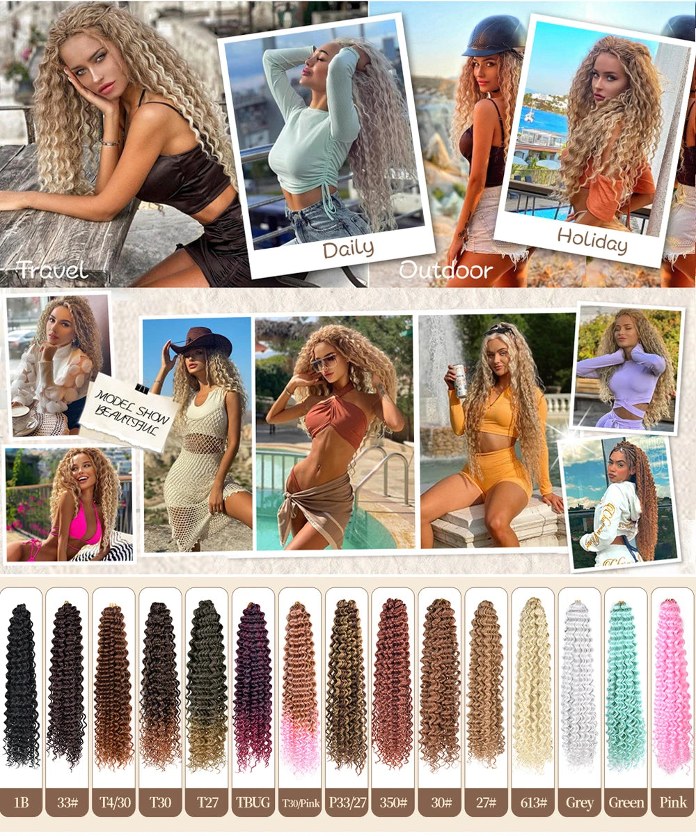 22Inch Deep Wavy Twist Crochet Braiding Hair Extensions Synthetic Braid Afro Curls Water Wave Twist Crochet Braid Hair For Women