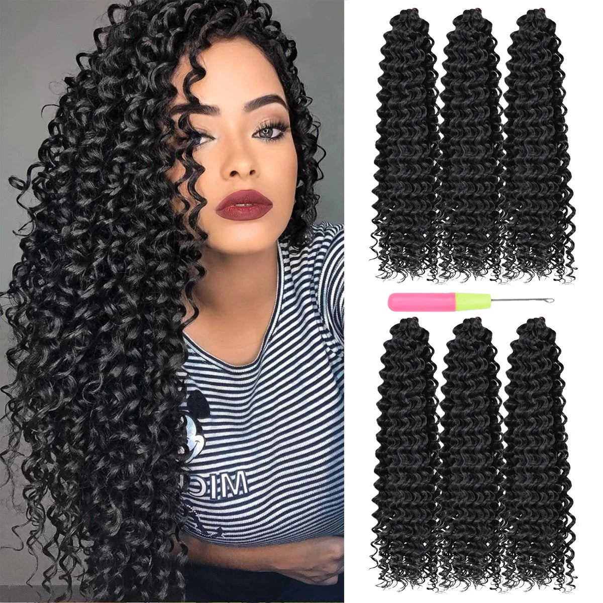 22Inch Deep Wavy Twist Crochet Braiding Hair Extensions Synthetic Braid Afro Curls Water Wave Twist Crochet Braid Hair For Women