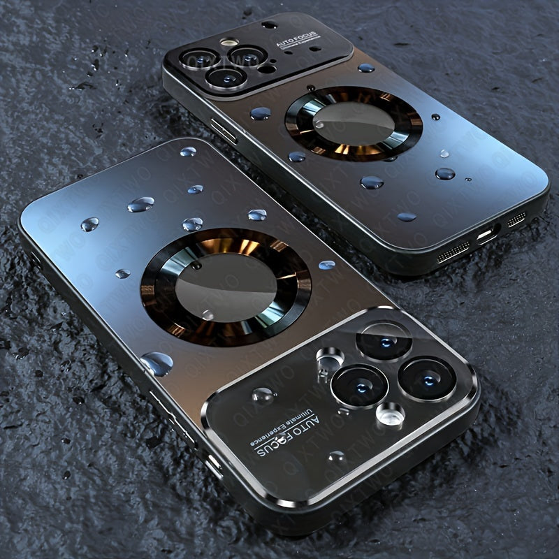 Camera Protection Magnetic Wireless Charging Phone Case For iPhone 11 12 13 14 15 Pro Max Plus Shockproof Silicone Matt Back Cover, Hollow Logo Back Cover
