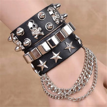 Load image into Gallery viewer, Black Leather Wristband Bracelet Cuff goth gothic punk bracelets women men metal armbands cosplay can be adjusted jewelry