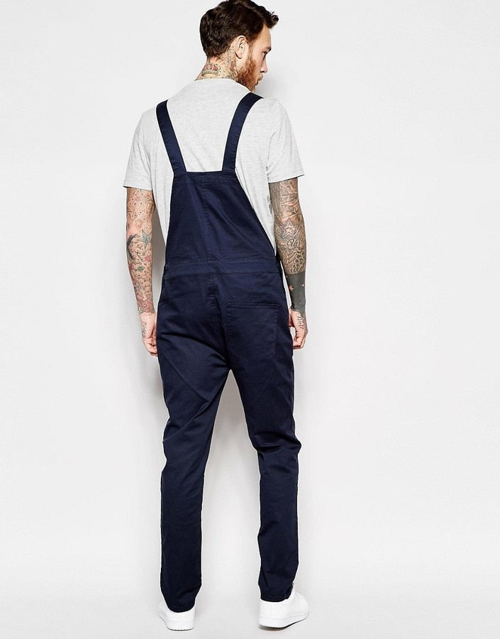 Fashion Mens Long Jumpsuits Pocket Jeans Overall Jumpsuit Streetwear Overall Suspender Plus Size Pants Pantalones babero