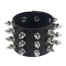 Load image into Gallery viewer, Black Leather Wristband Bracelet Cuff goth gothic punk bracelets women men metal armbands cosplay can be adjusted jewelry
