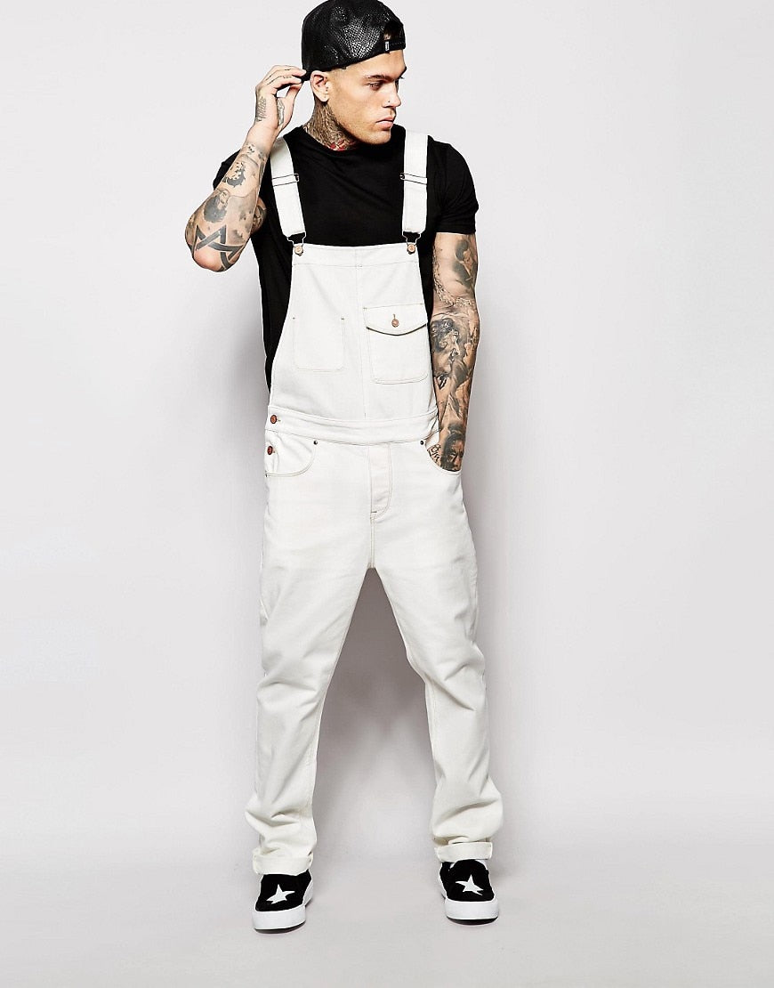 Fashion Mens Long Jumpsuits Pocket Jeans Overall Jumpsuit Streetwear Overall Suspender Plus Size Pants Pantalones babero