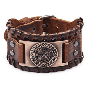 European and American Compass Men's Wide Leather Trendy Cool Hip-Hop Bracelet