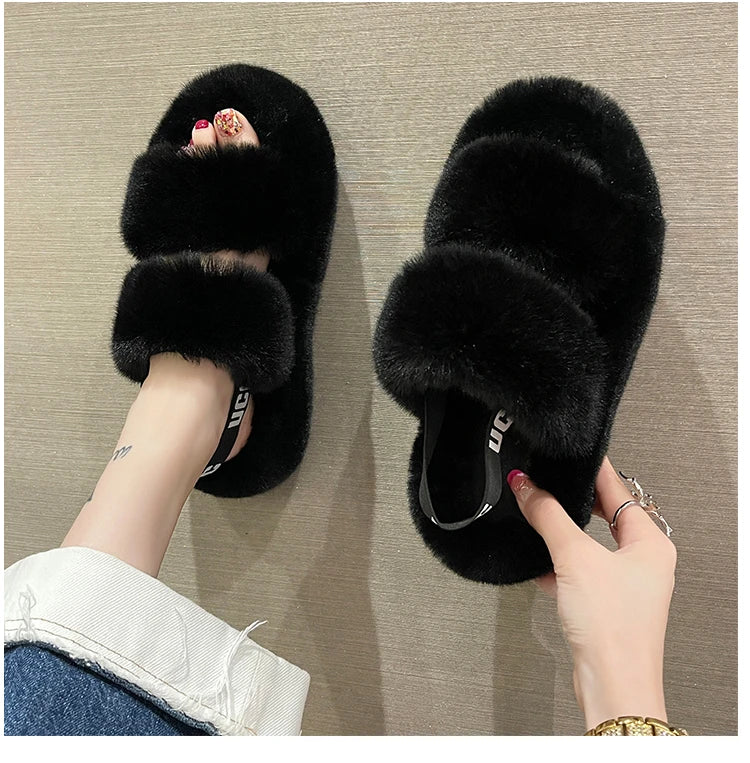 Fur Heels Women Comfy Platform Sandal Shoes Increasing Height Med Clogs Girls Velvet 2022 Medium Clear Outside Cotton Fabric Sho