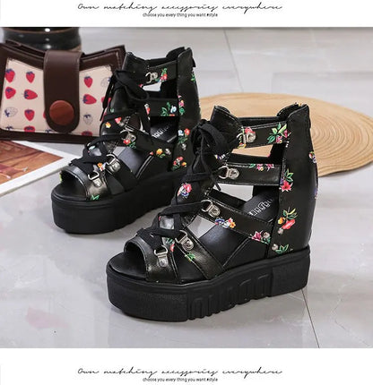 Hot Print Leisure Wedges Women's Shoes 2023 Summer Shoes Women Sandals Platform Shoelaces High Heels Casual Shoes Woman