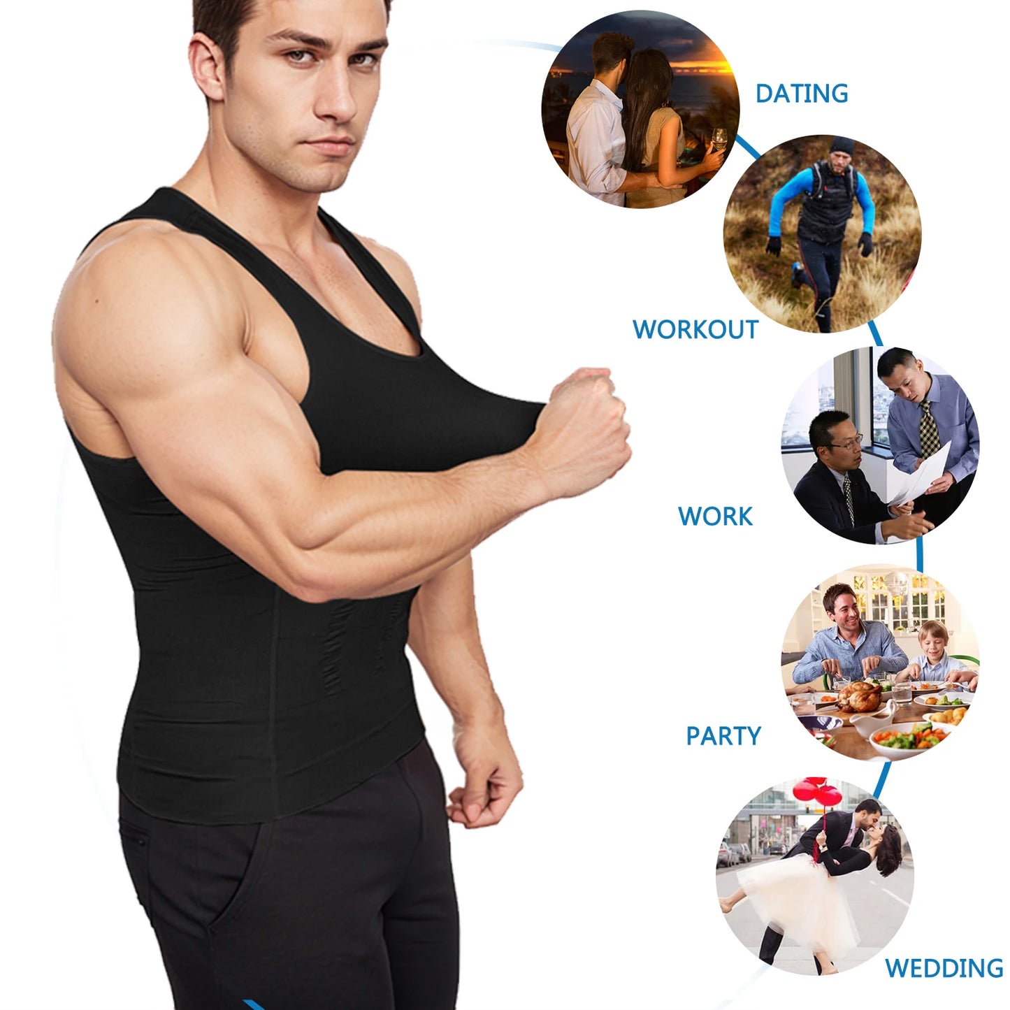 Compression Shirts Men sleeveless Tank Top Slimming Undershirt Body Shaper Workout Gym Vest Base Layer Athletic Tee Shirts Black