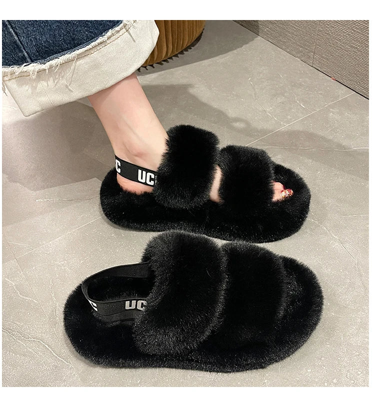 Fur Heels Women Comfy Platform Sandal Shoes Increasing Height Med Clogs Girls Velvet 2022 Medium Clear Outside Cotton Fabric Sho