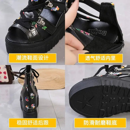 Hot Print Leisure Wedges Women's Shoes 2023 Summer Shoes Women Sandals Platform Shoelaces High Heels Casual Shoes Woman