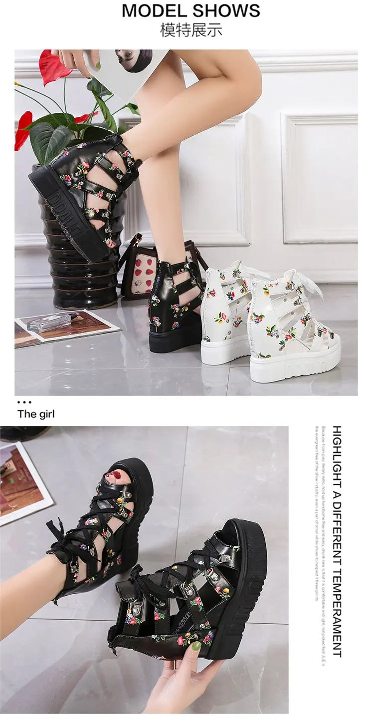 Hot Print Leisure Wedges Women's Shoes 2023 Summer Shoes Women Sandals Platform Shoelaces High Heels Casual Shoes Woman